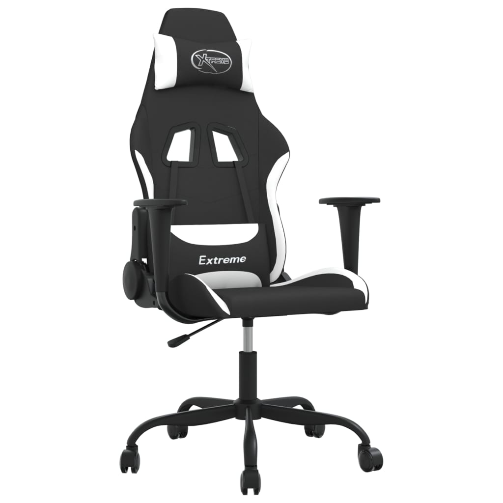 Gaming-Stuhl mit Massagefunktion Schwarz und Creme Stoff