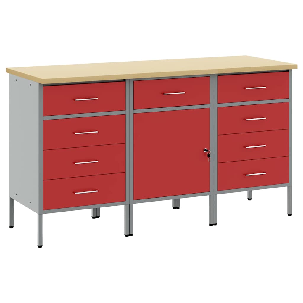 Werkbank mit Schubladen 2 pcs Rot und Grau 100 x 55 x 85 cm