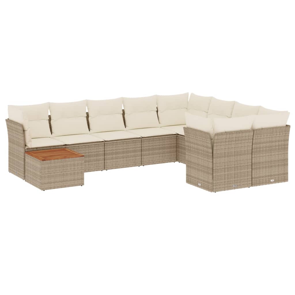 10-tlg. Garten-Sofagarnitur mit Kissen Schwarz Poly Rattan