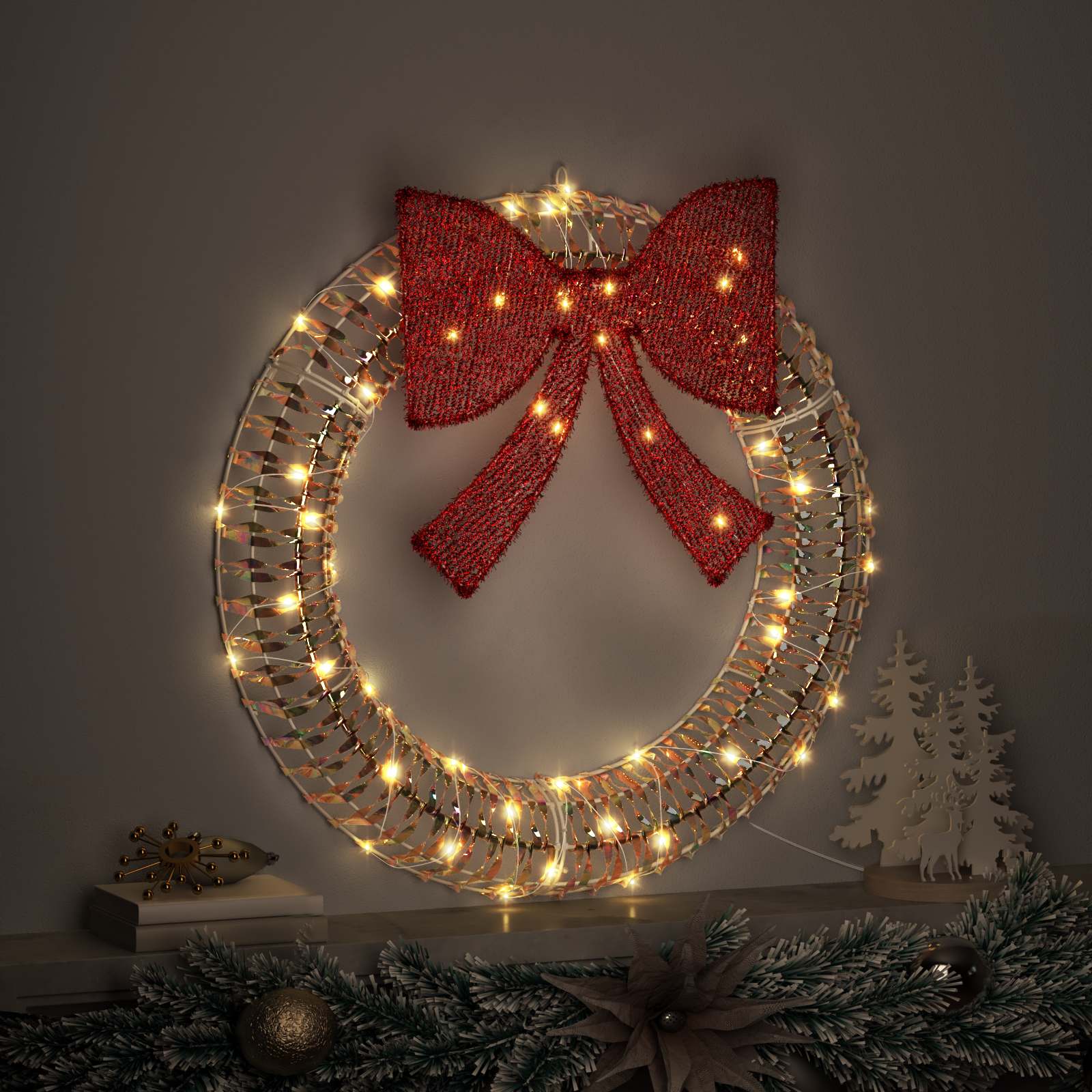 Kranz mit 60 LEDs Warmweiß 76 x 76 x 8 cm PET