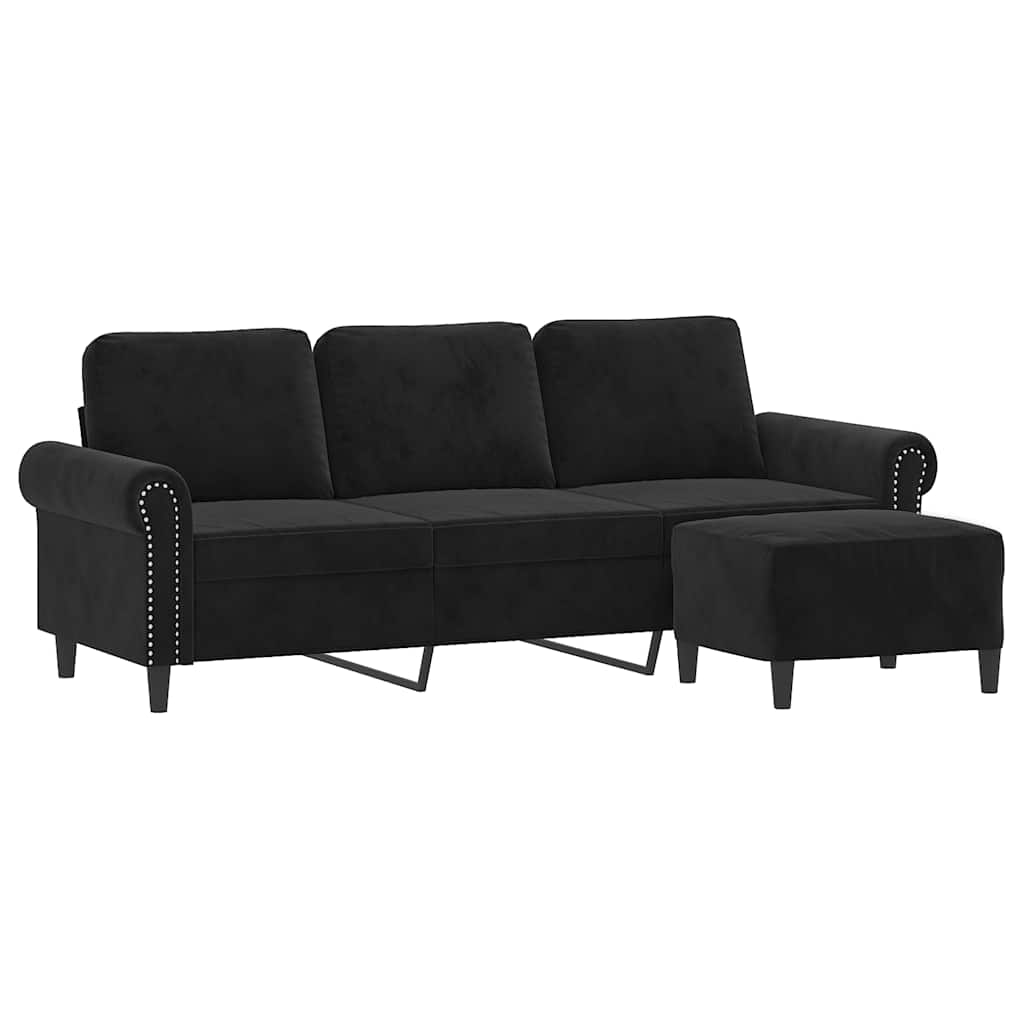 3-Sitzer-Sofa mit Hocker Hellgrau 180 cm Samt