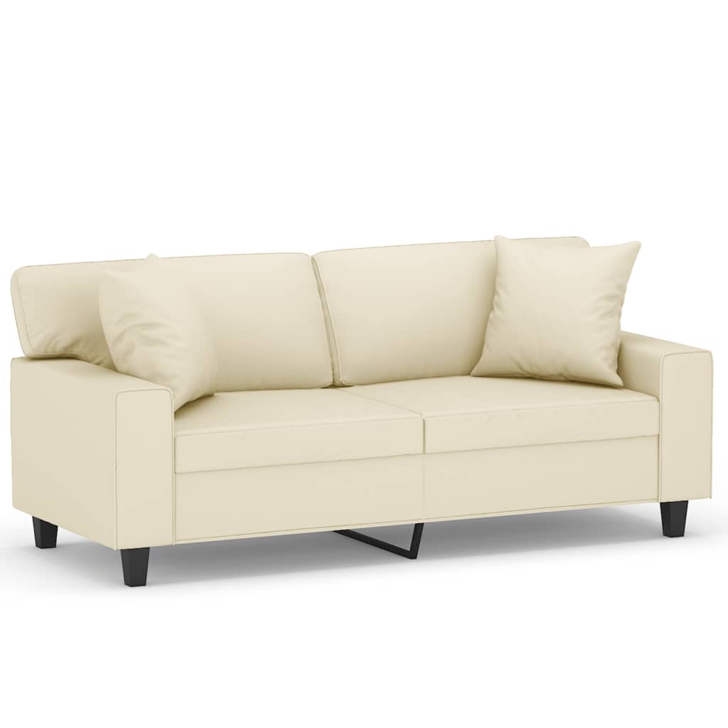 2-Sitzer-Sofa mit Zierkissen Creme 120 cm Kunstleder
