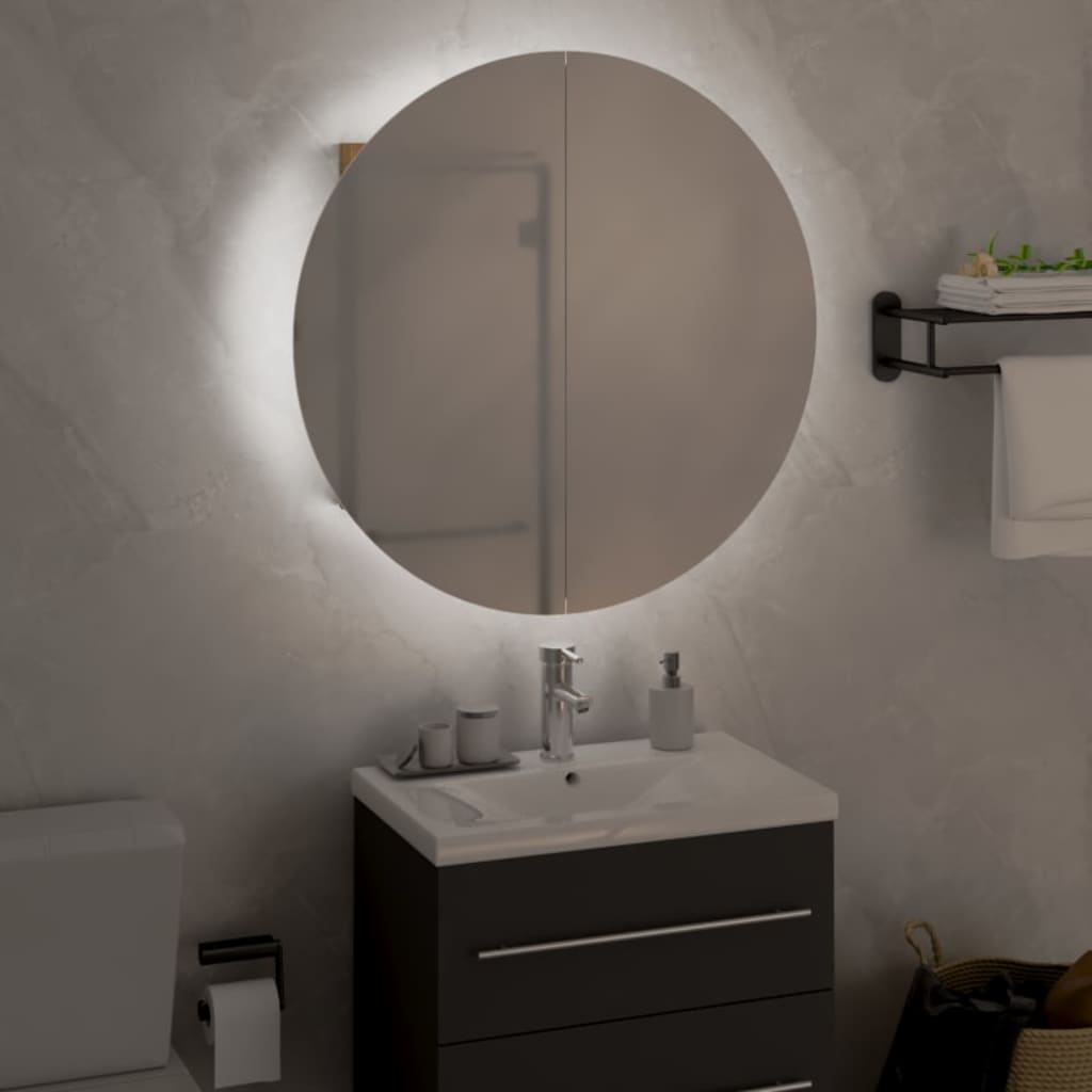 Badezimmerschrank mit Rundem Spiegel & LED Weiß 40x40x17,5 cm