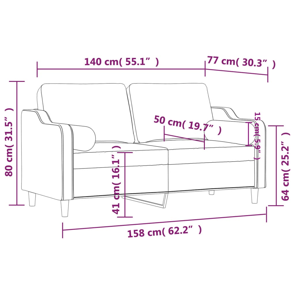 2-Sitzer-Sofa mit Zierkissen Braun 120 cm Stoff