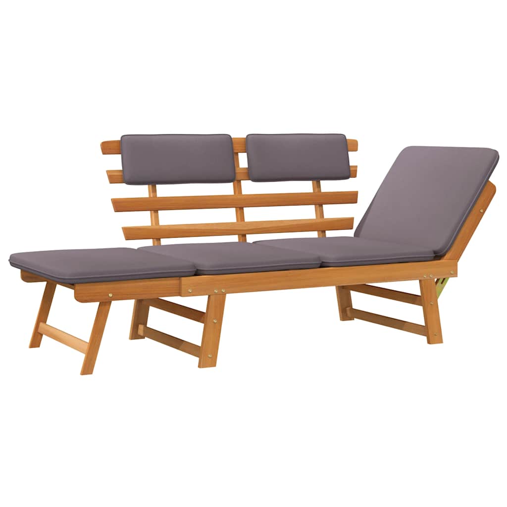 Gartenbank mit Auflagen 2-in-1 190 cm Grau Massivholz Akazie