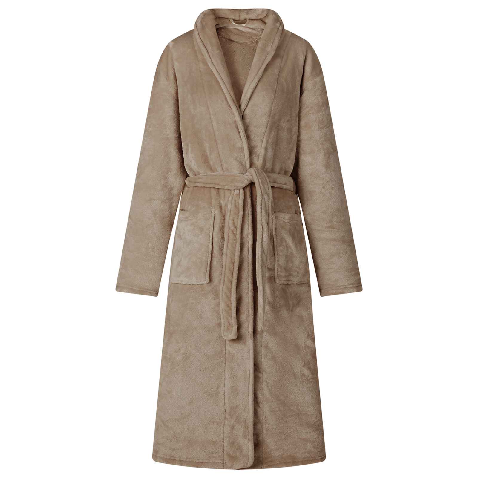 Bademantel ohne Kapuze Beige S Flanell