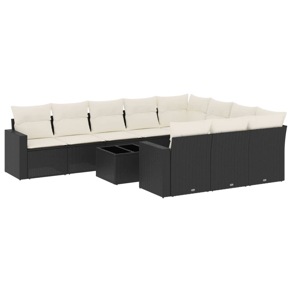 10-tlg. Garten-Sofagarnitur mit Kissen Schwarz Poly Rattan