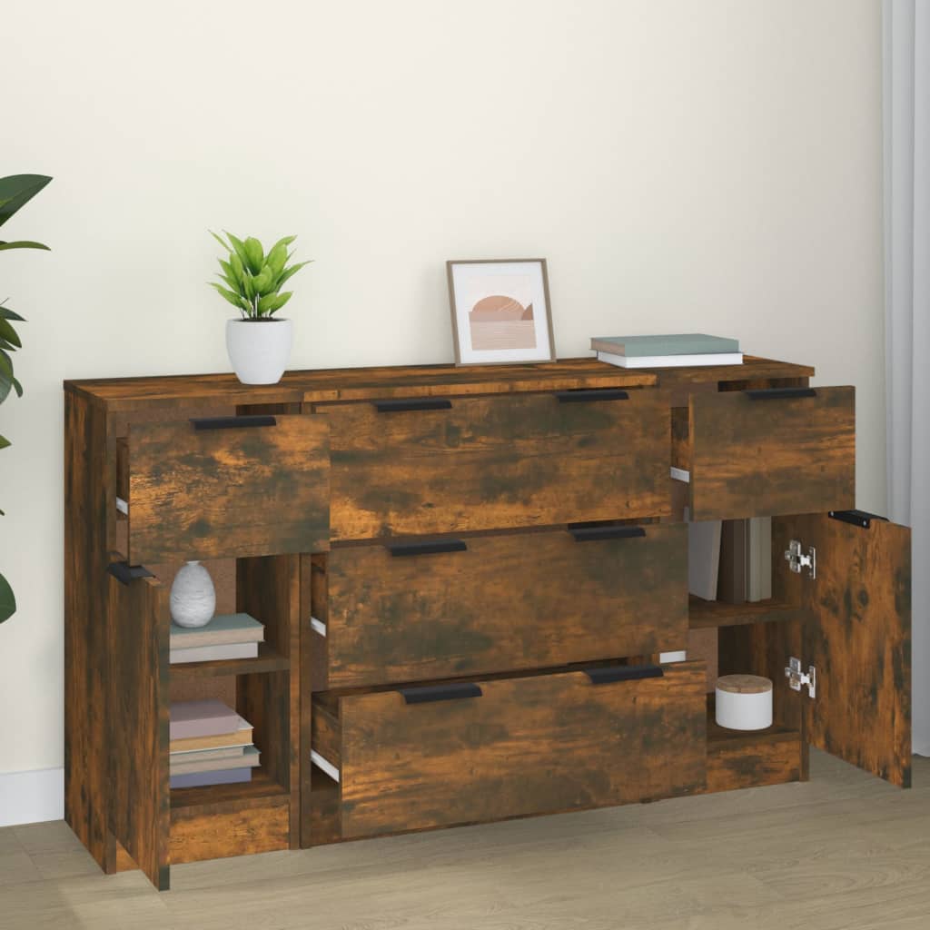 3-tlg. Sideboard-Set Weiß Holzwerkstoff