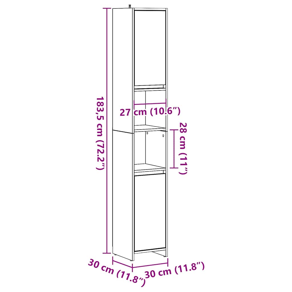 Badezimmerschrank Weiß 30x30x183,5 cm Holzwerkstoff