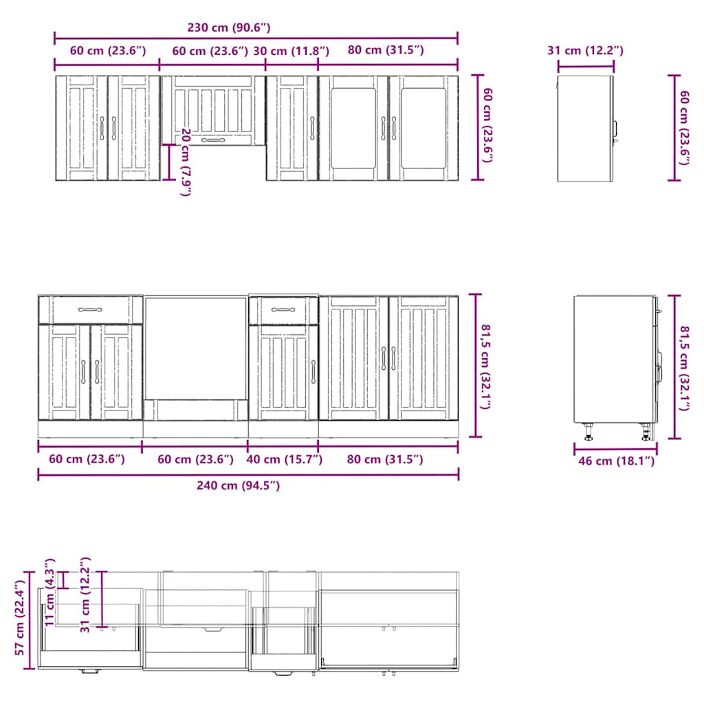8-tlg. Küchenschrank-Set Kalmar Weiß Holzwerkstoff