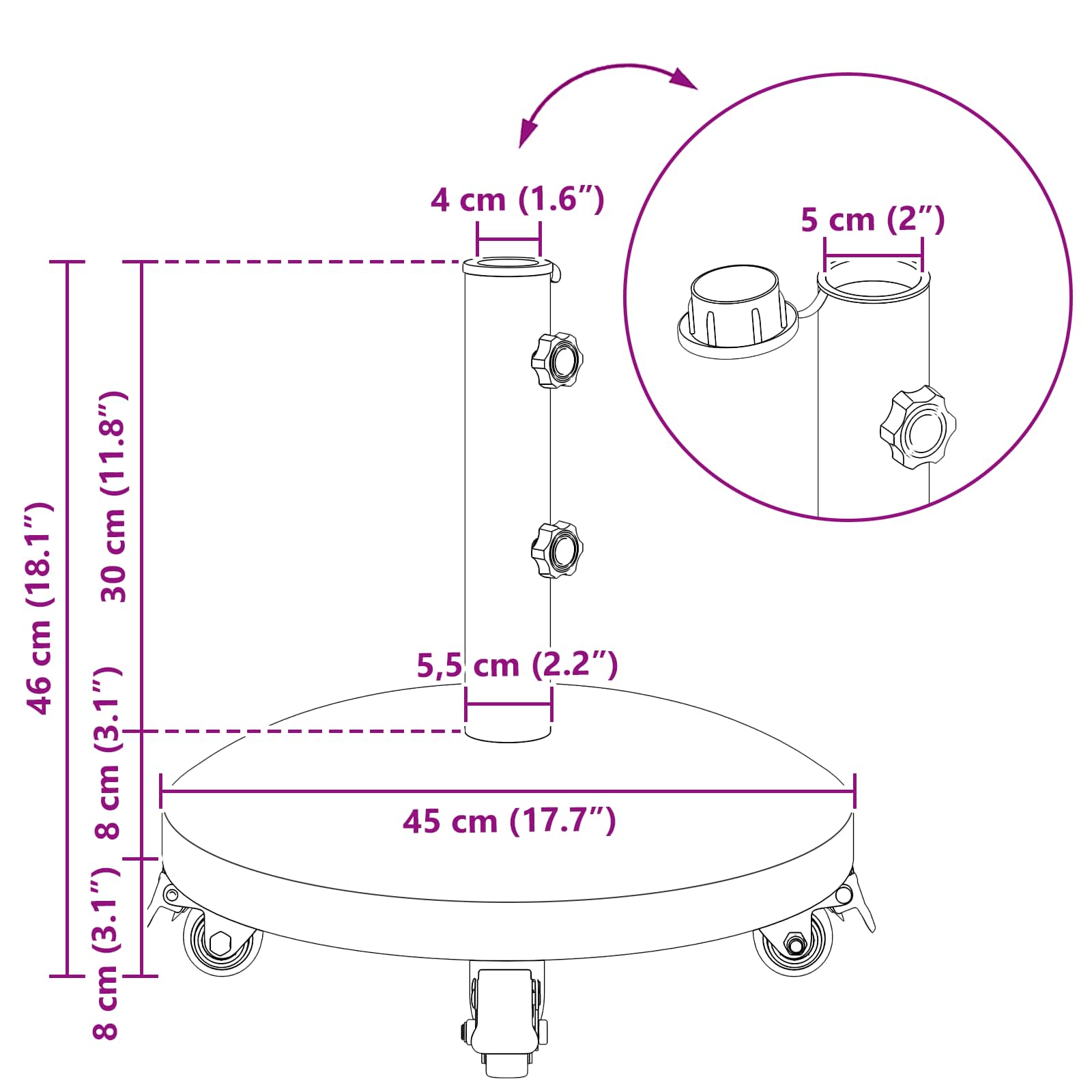 Parasolbasis für 40-50 mm Pole 26.75 kg Schwarz