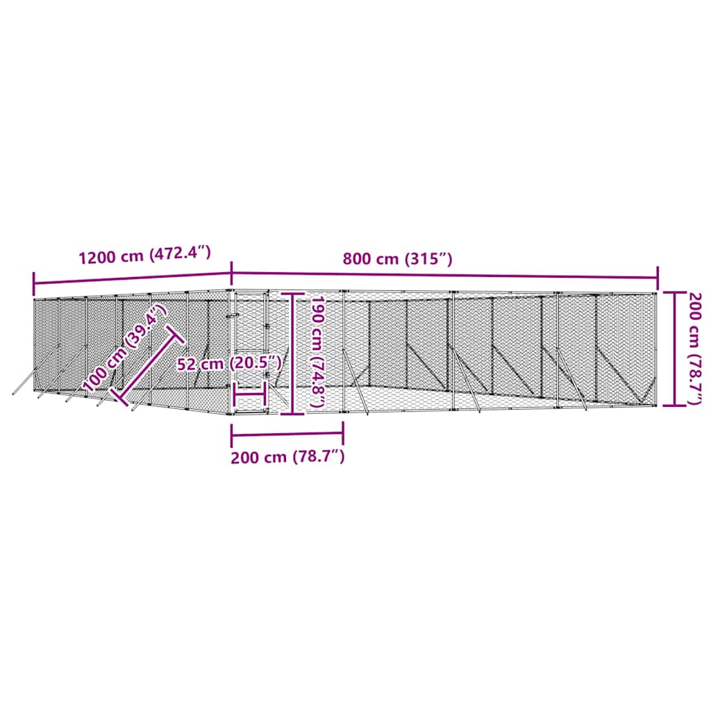 Outdoor-Hundezwinger Silbern 2x2x2 m Verzinkter Stahl