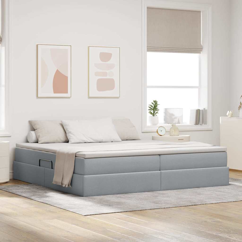Aufbewahrungsbett mit Matratze Hellgrau 90 x 190 cm Polyester