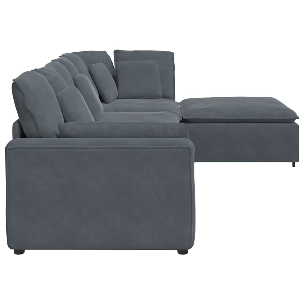 Modulares Sofa mit Fußhocker Kissen Samt Blau