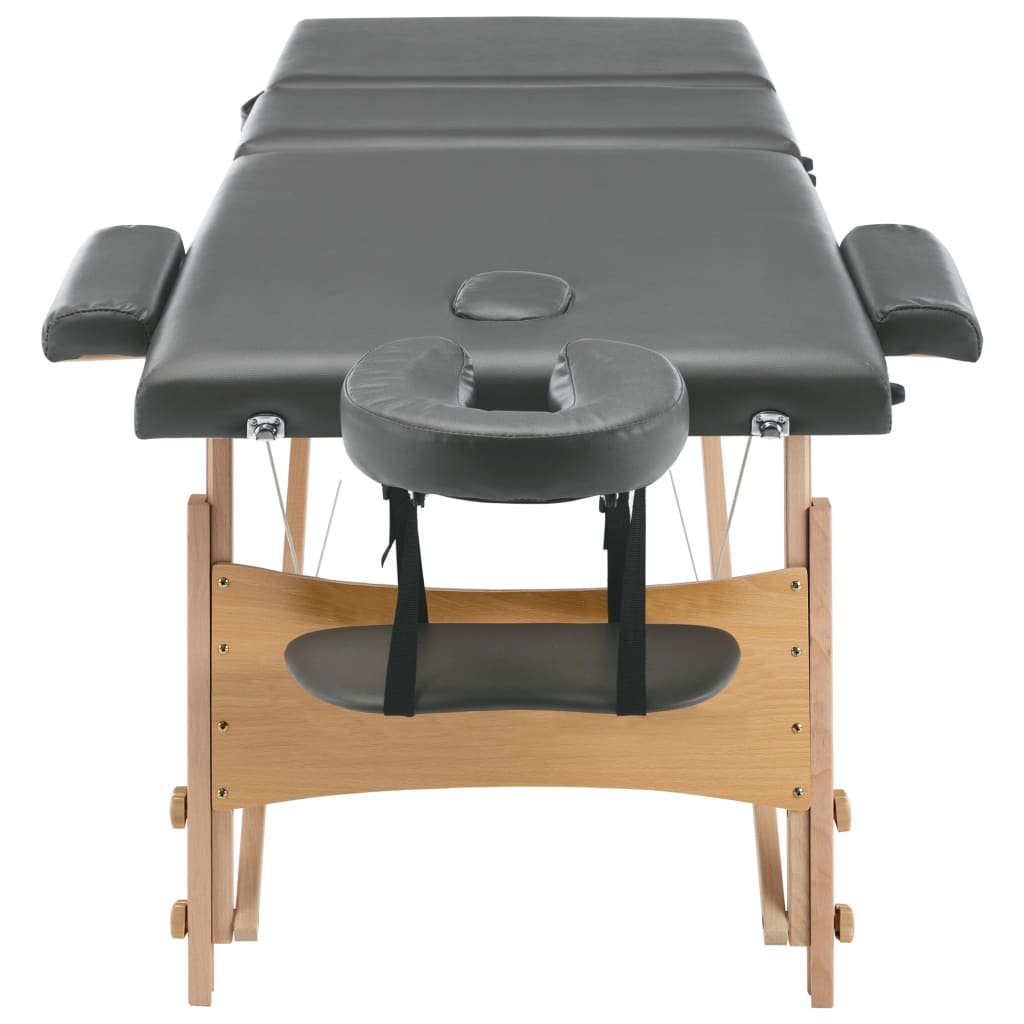 Massageliege Klappbar 3-Zonen mit Holzgestell Schwarz