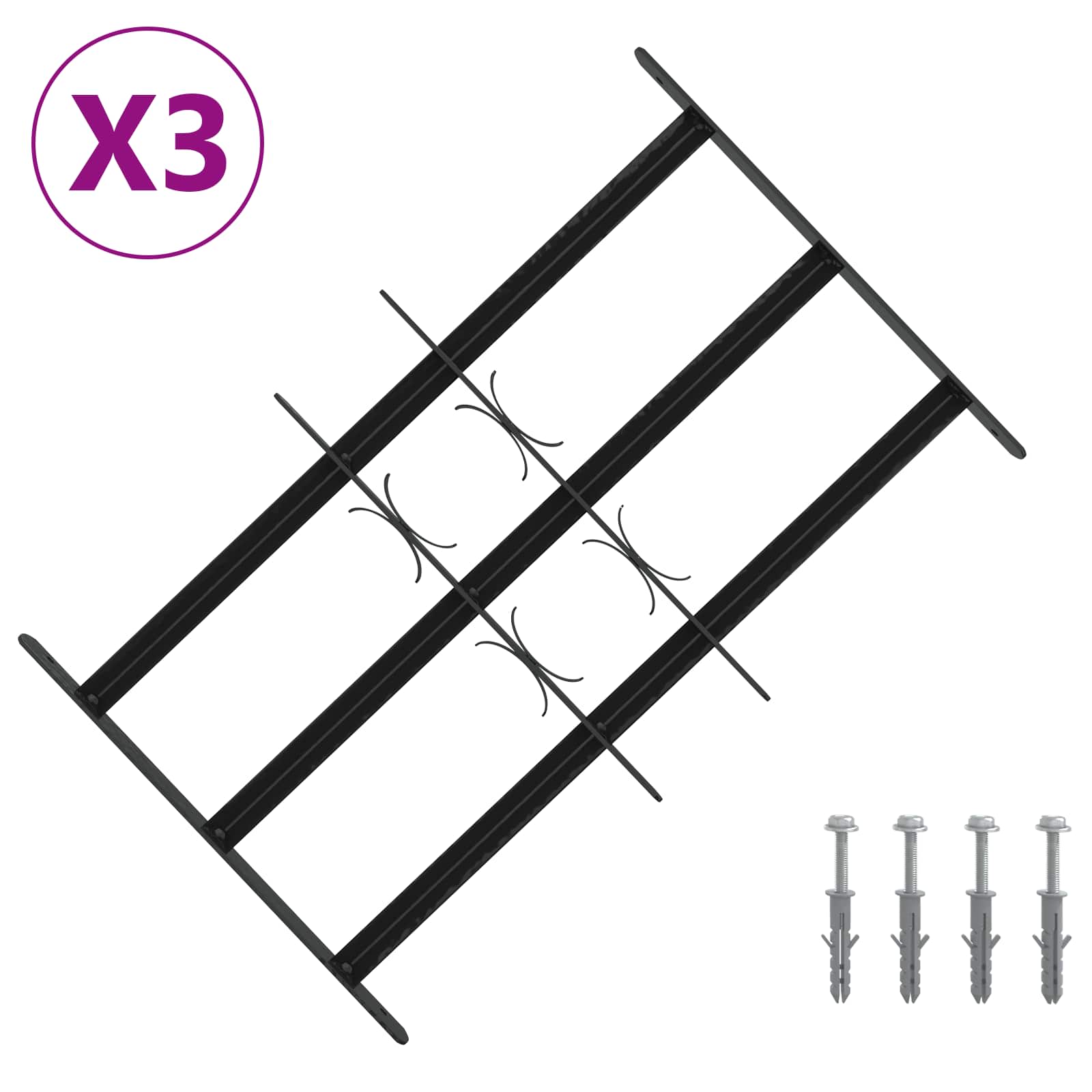 Fenstergitter 76 x 30 cm Pulverbeschichteter Stahl Schwarz