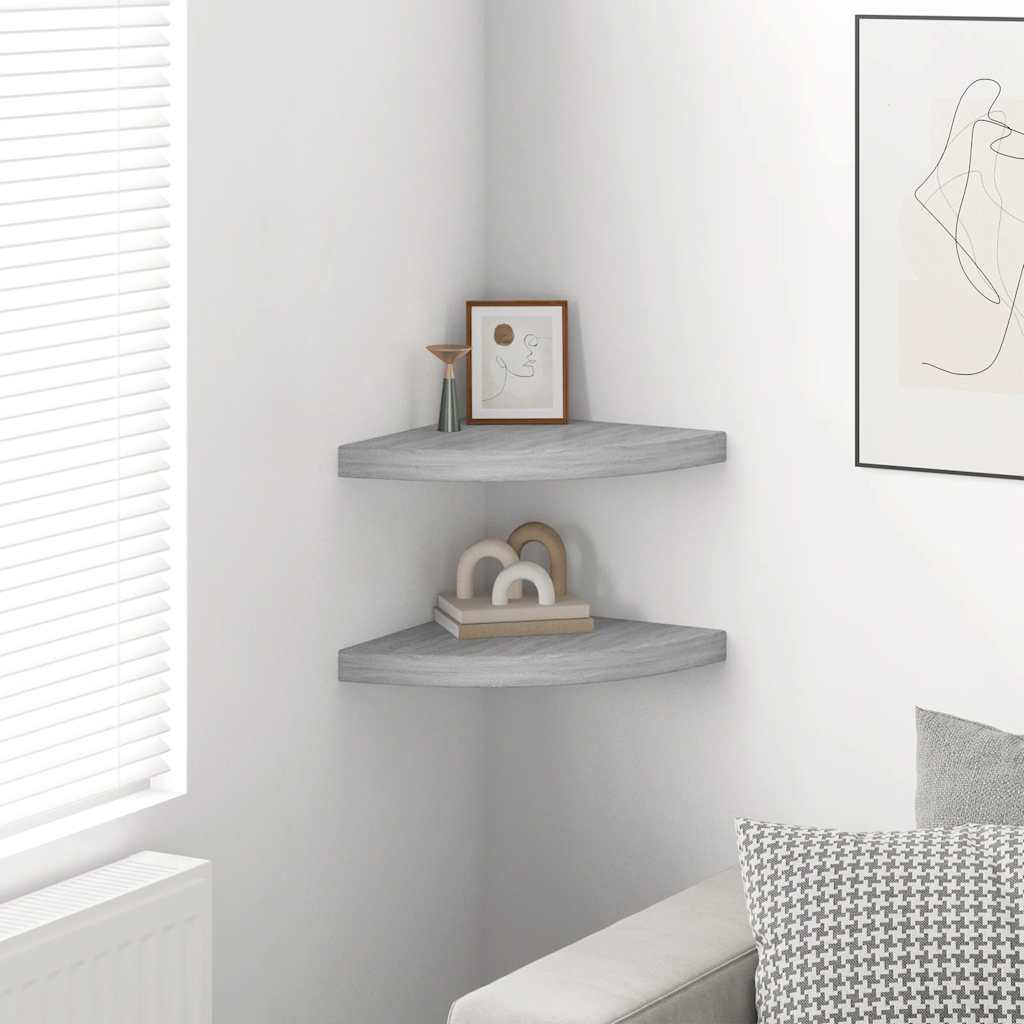 Schwebende Eckregale 2 Stk. Hochglanz-Weiß 25x25x3,8 cm MDF