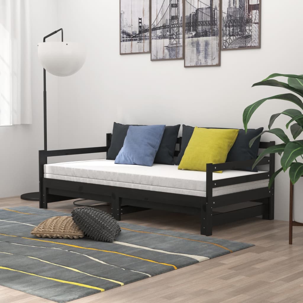 Ausziehbares Tagesbett Grau Massivholz Kiefer 2x(90x200) cm