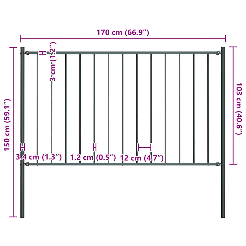 Zaunelement Woerden mit Pfosten Stahl 1,7 x 0,75 m Schwarz