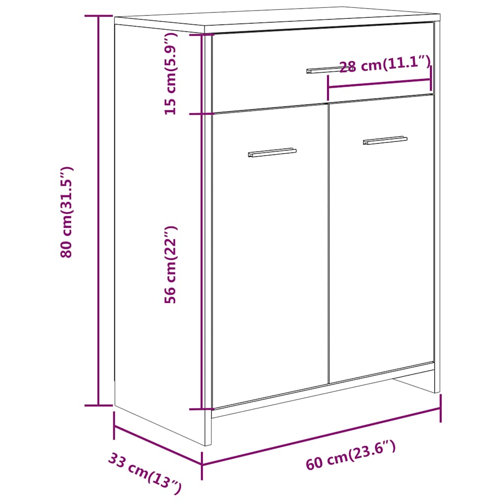 Badezimmerschrank Weiß 60x33x80 cm Holzwerkstoff
