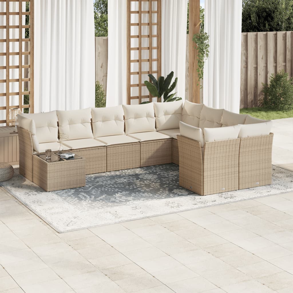 10-tlg. Garten-Sofagarnitur mit Kissen Schwarz Poly Rattan