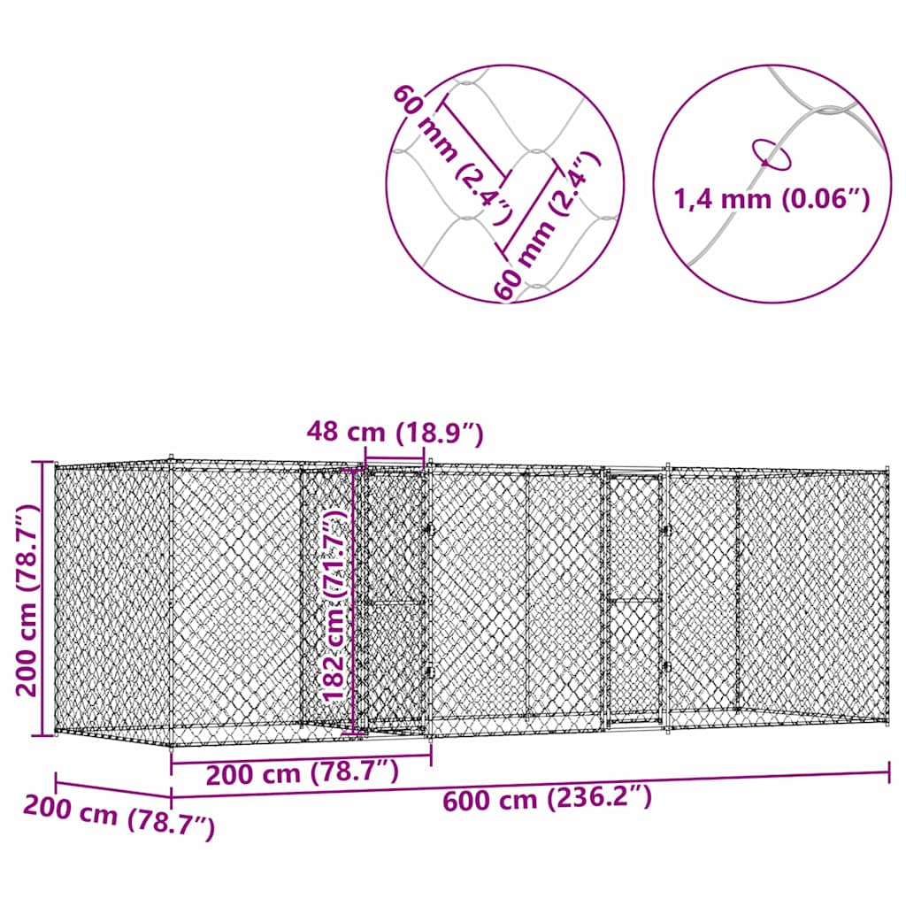Hundezwinger mit Tür Grau 2x2x1,5 m Verzinkter Stahl