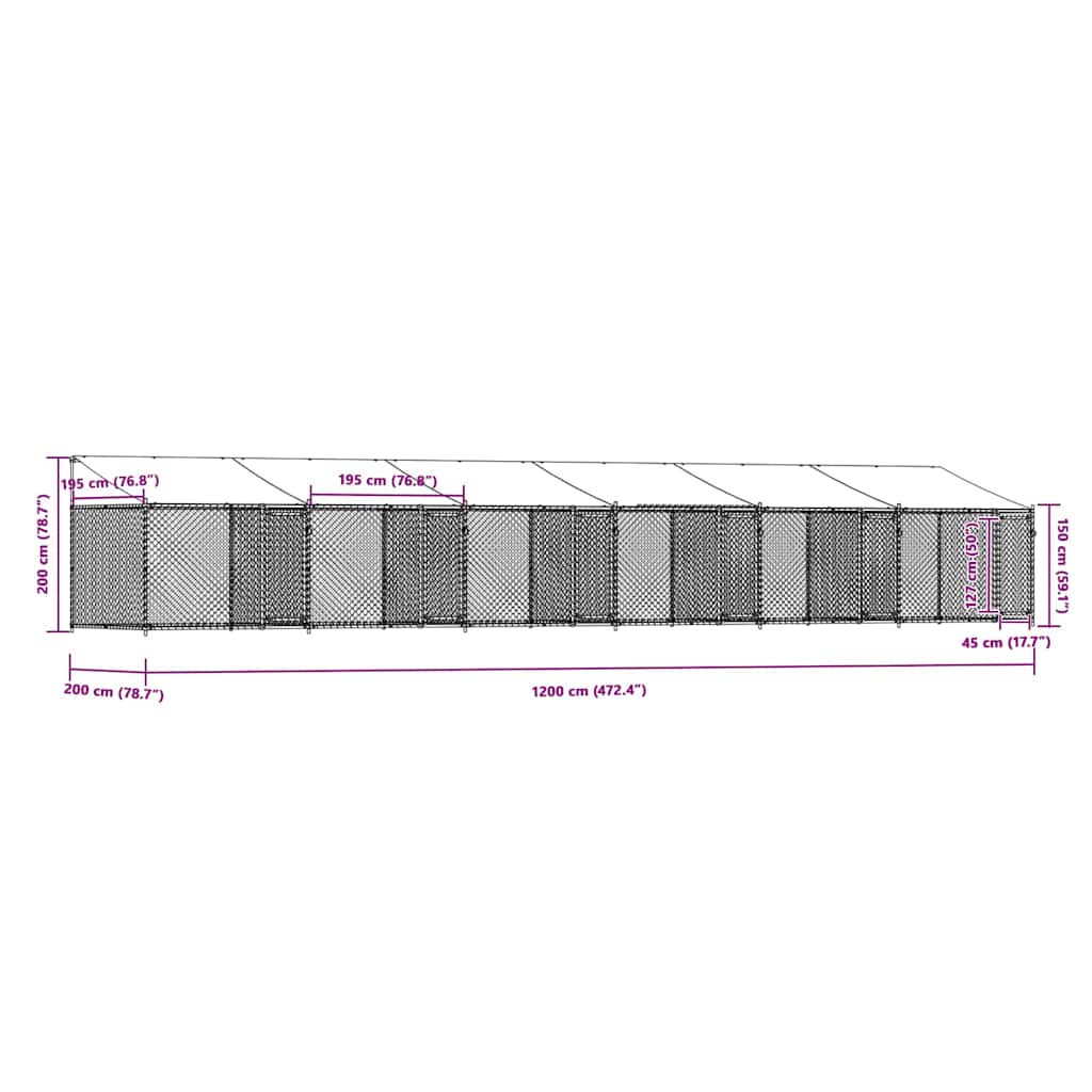 Hundezwinger mit Dach und Tür Grau 2x2x2 m Verzinkter Stahl