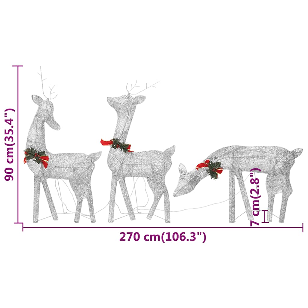 Weihnachtsdeko LED Rentiere 270x7x90 cm Golden Warmweiß
