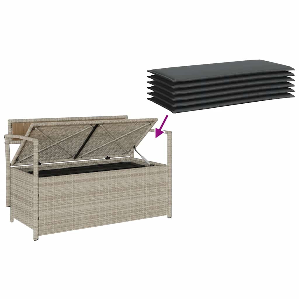 Gartenbank mit Stauraum und Kissen Schwarz Poly Rattan