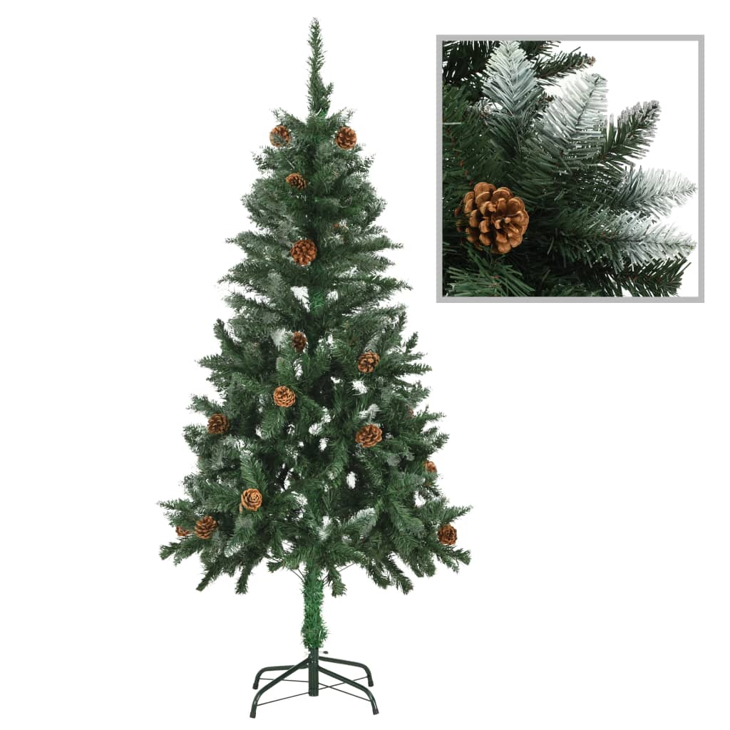 Künstlicher Weihnachtsbaum mit Beleuchtung & Zapfen Grün 210 cm