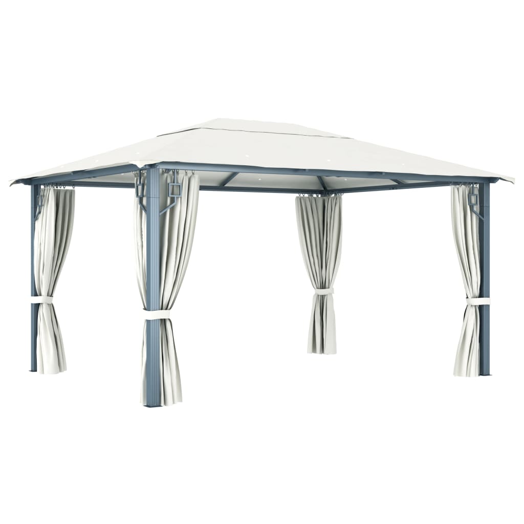 Pavillon mit Vorhängen & LED-Lichterkette 300x300 cm Creme Alu