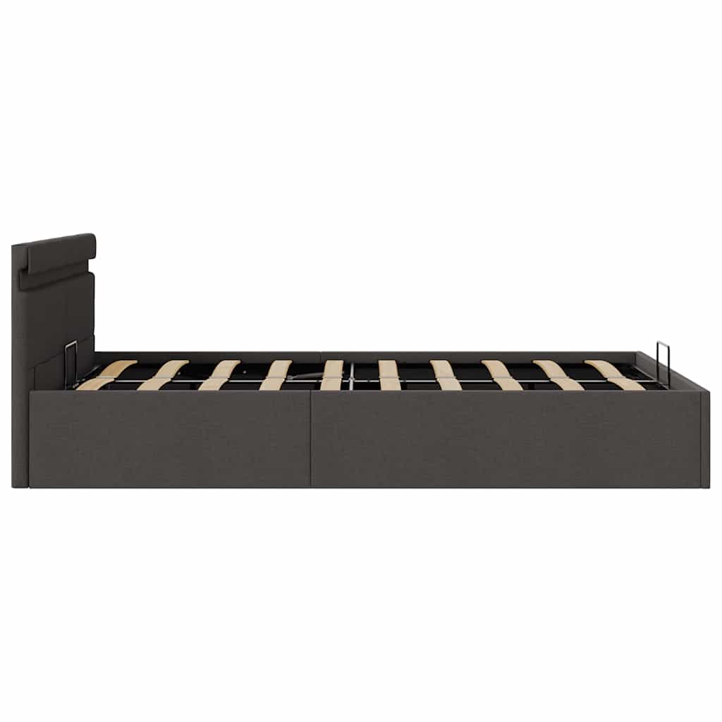 Bett mit Bettkasten Hydraulisch LED Dunkelgrau Stoff 90x200 cm