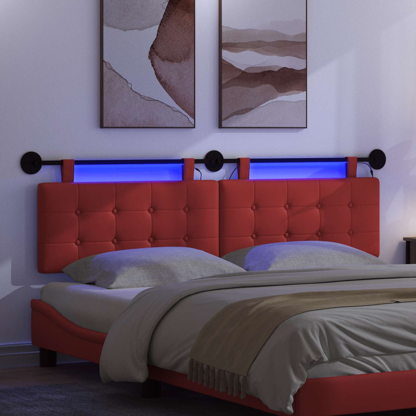 Hängendes Kopfteil Mit LED Licht Creme Kunstleder