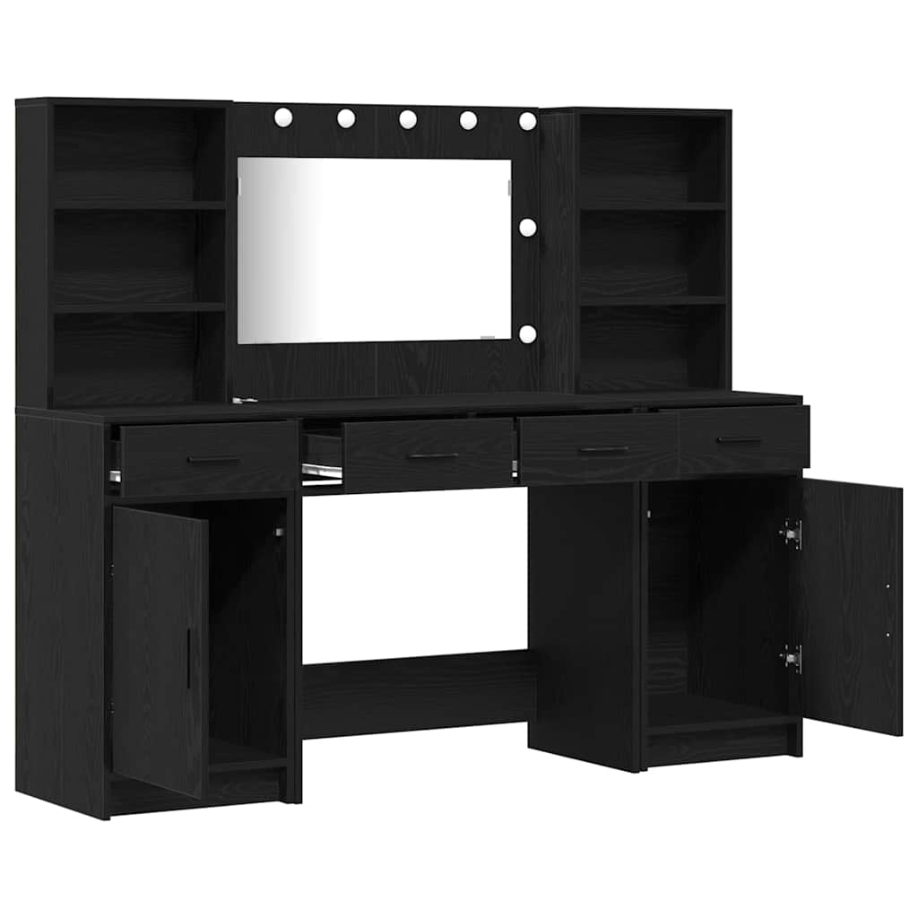 Schminktischset mit LED mit Schubladen 3 pcs Weiß Holzwerkstoff