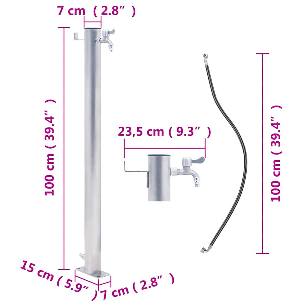 Wassersäule für den Garten 40 cm Edelstahl Quadratisch