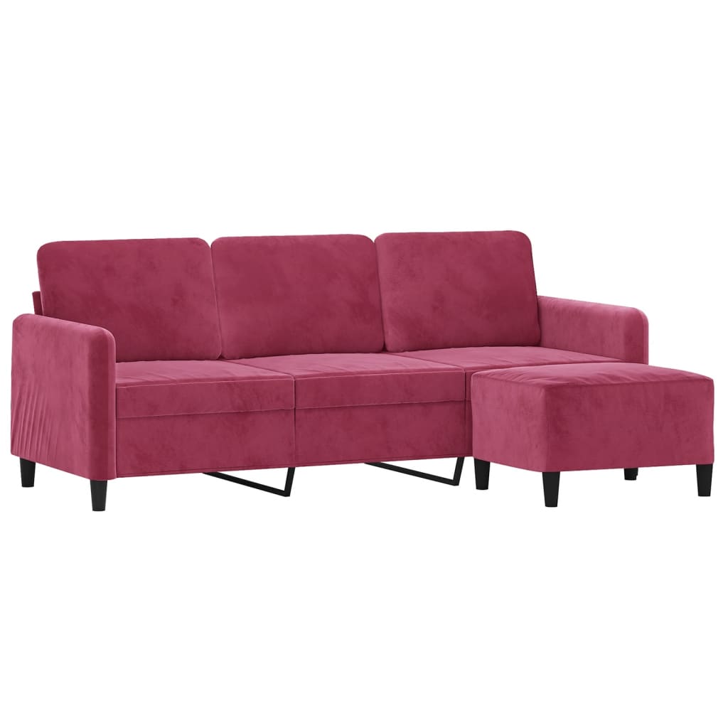 3-Sitzer-Sofa mit Hocker Rosa 180 cm Samt