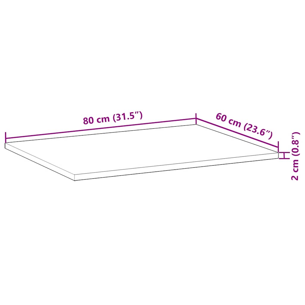 Tischplatte Rechteckig 60x50x2 cm Massivholz Akazie