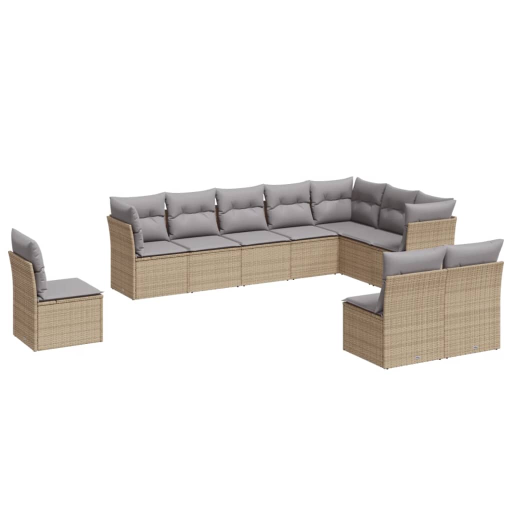 10-tlg. Garten-Sofagarnitur mit Kissen Schwarz Poly Rattan