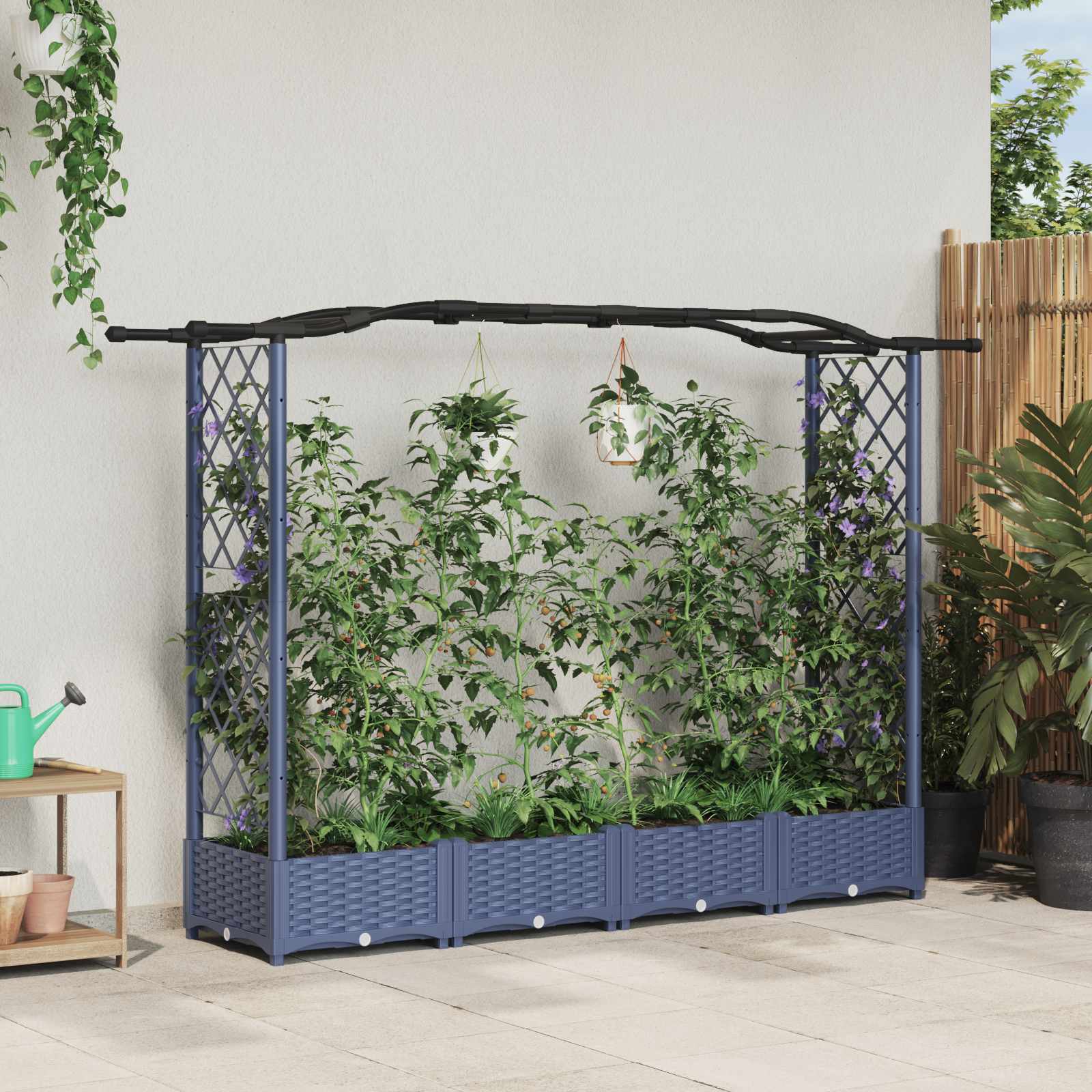 Hochbeet mit Rankgitter und Dach Braun 124 x 40 x 123 cm PP
