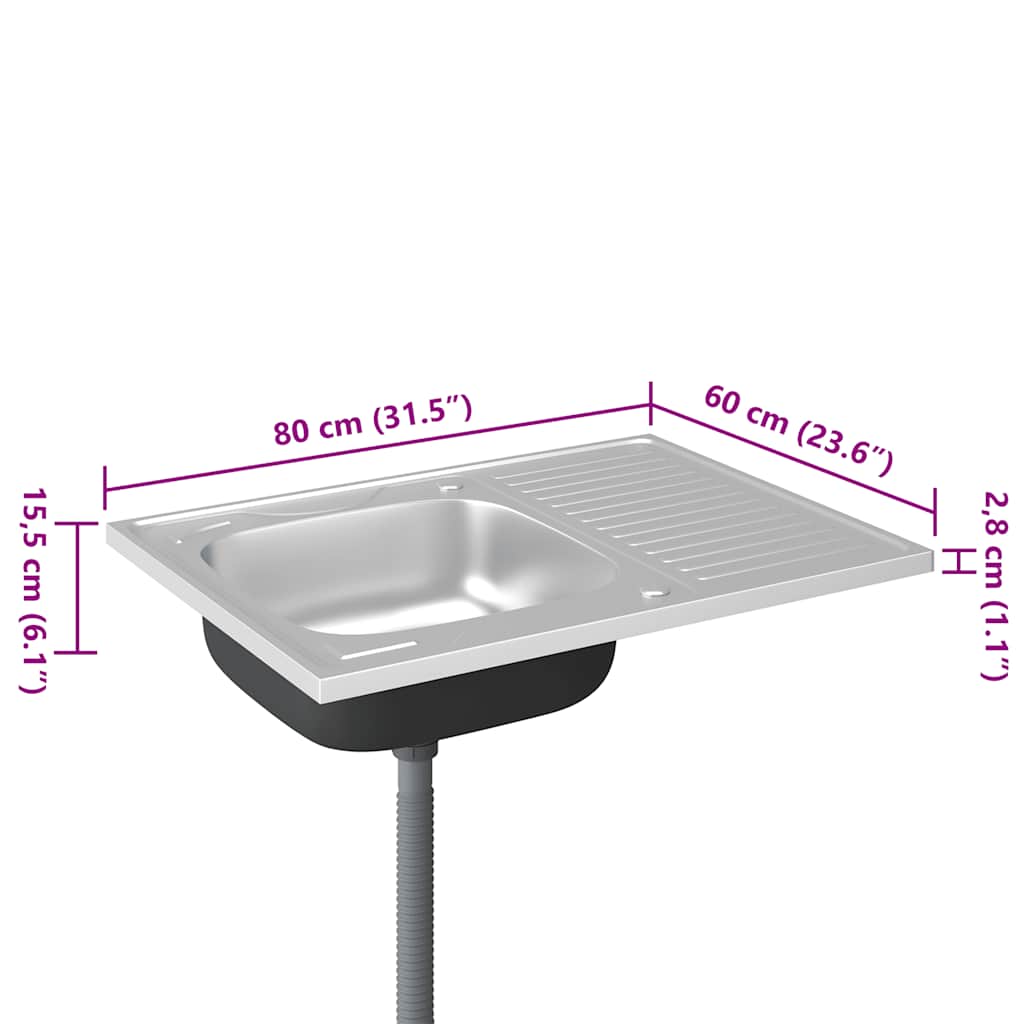 Spüle mit Abtropffläche Set Silbern 800x500x155 mm Edelstahl