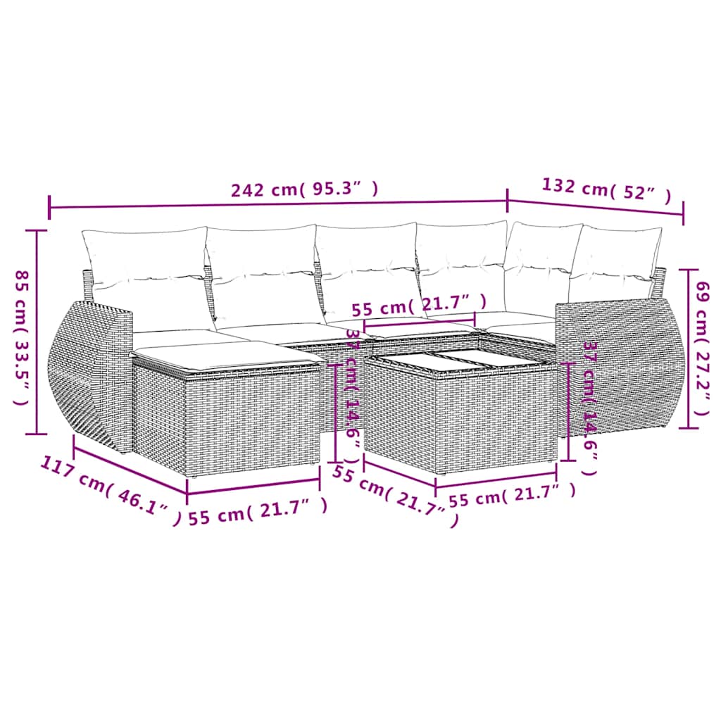 6-tlg. Garten-Sofagarnitur mit Kissen Schwarz Poly Rattan