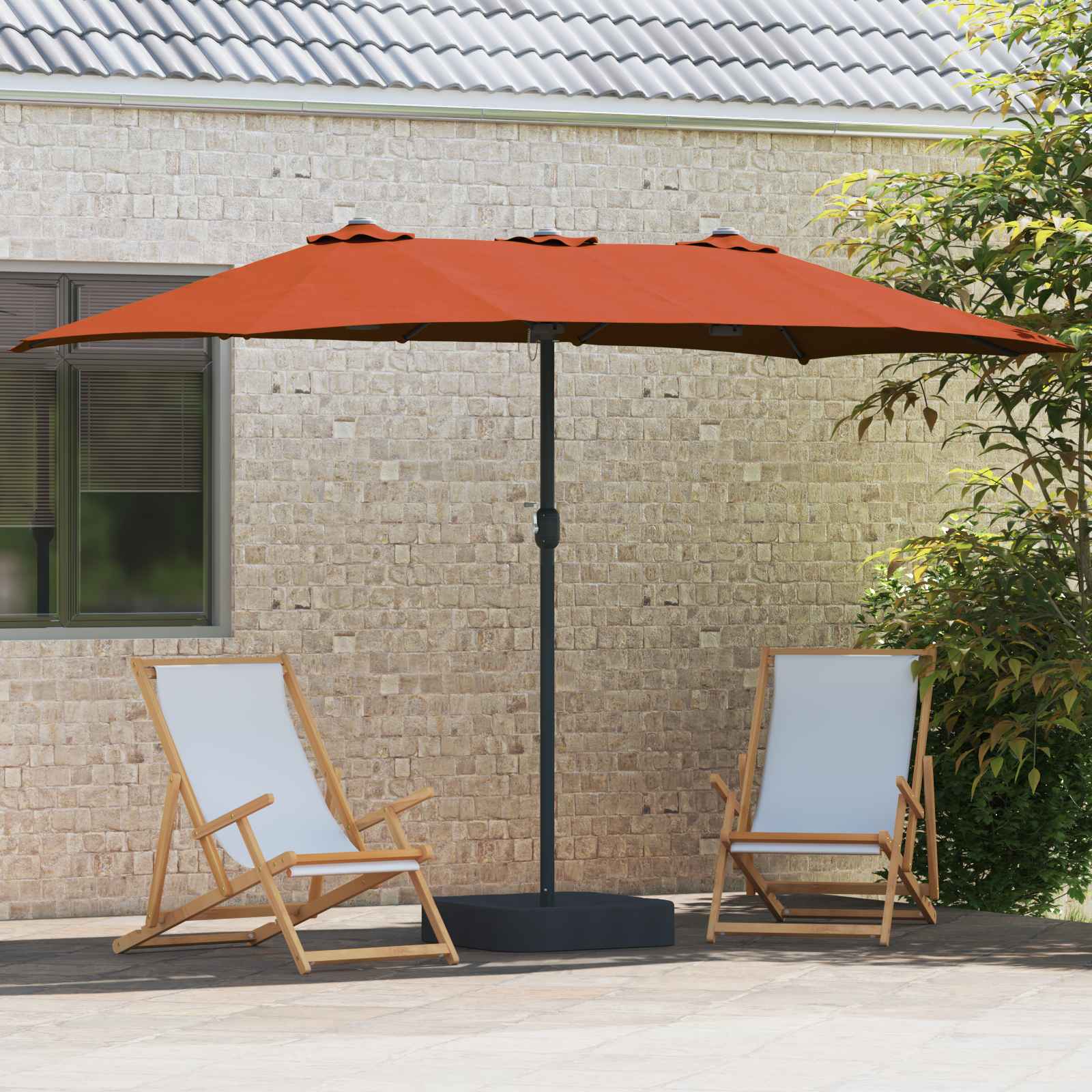 Garten-Sonnenschirm Sand und Anthrazit 385 x 209 x 244 cm
