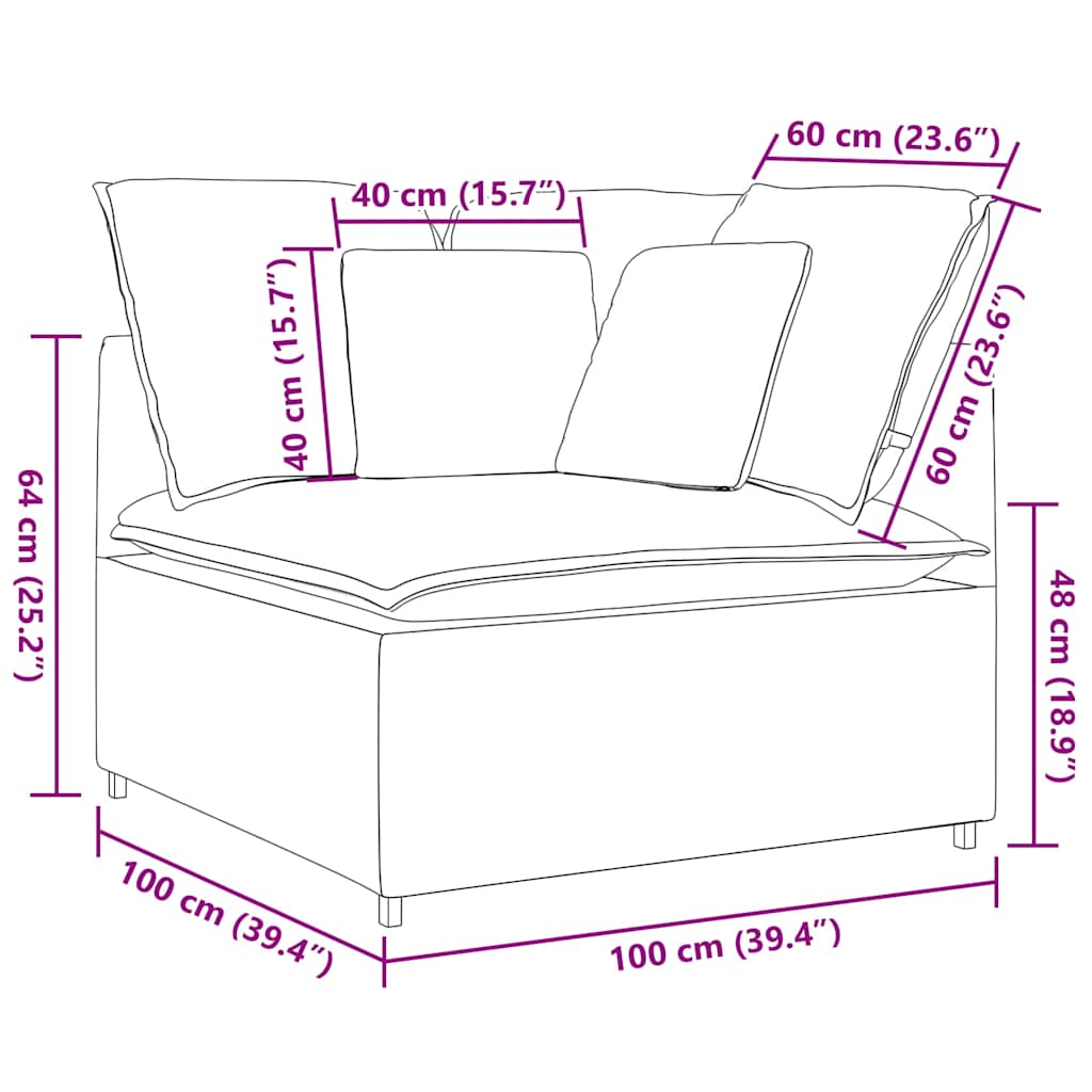 Modulares Sofa Endmodul mit Armlehne Kissen Blau 100 cm