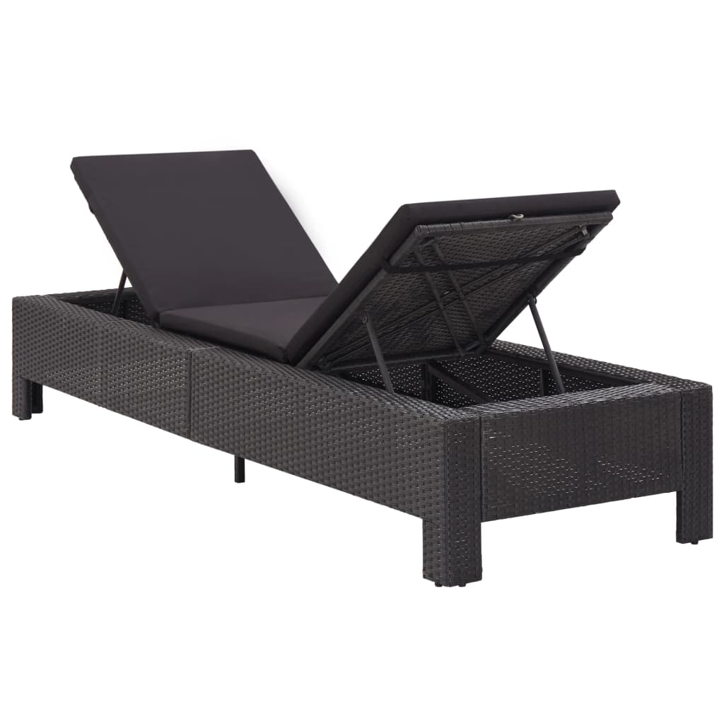 Sonnenliege mit Auflage Grau Poly Rattan