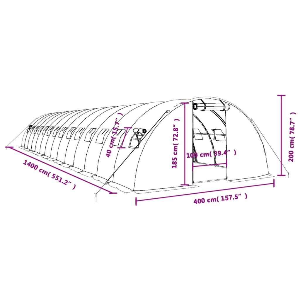 Gewächshaus mit Stahlrahmen Grün 8 m² 4x2x2 m