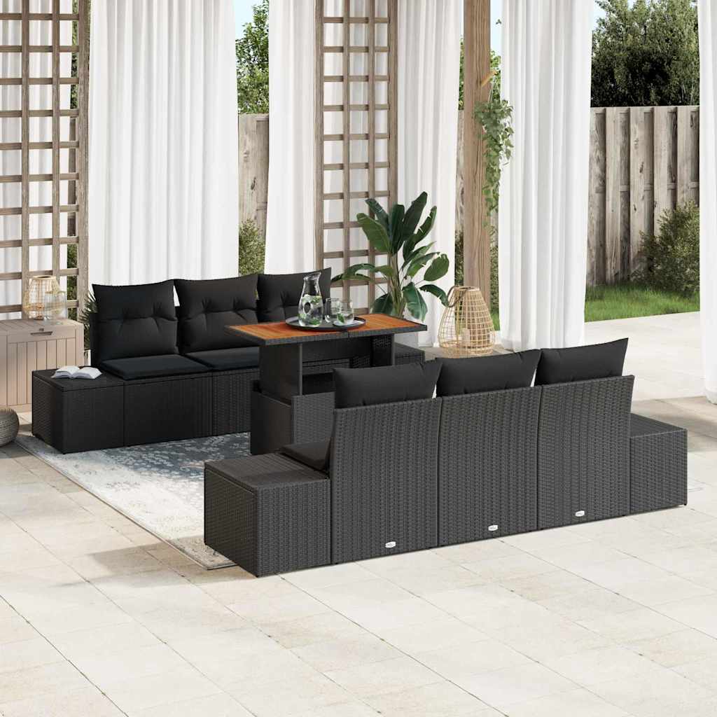 Garten Essgruppe mit Kissen 7 pcs Schwarz und Creme