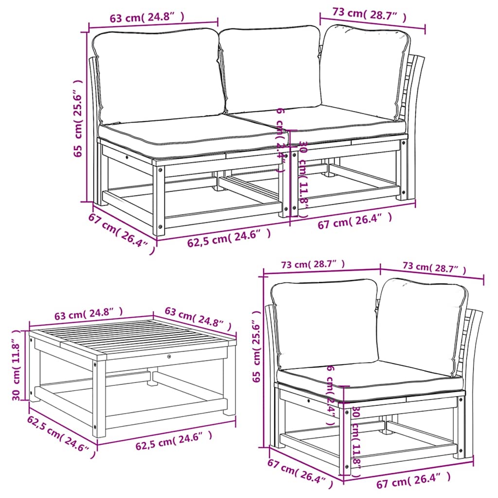 4-tlg. Garten-Lounge-Set mit Kissen Massivholz Akazie