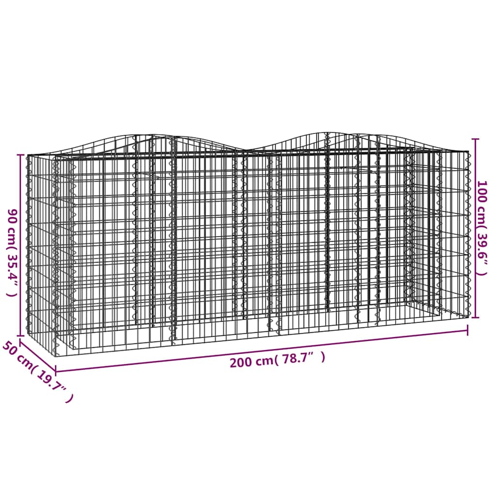 Gabionen-Hochbeet mit Hochbogen 200x50x50 cm Verzinktes Eisen