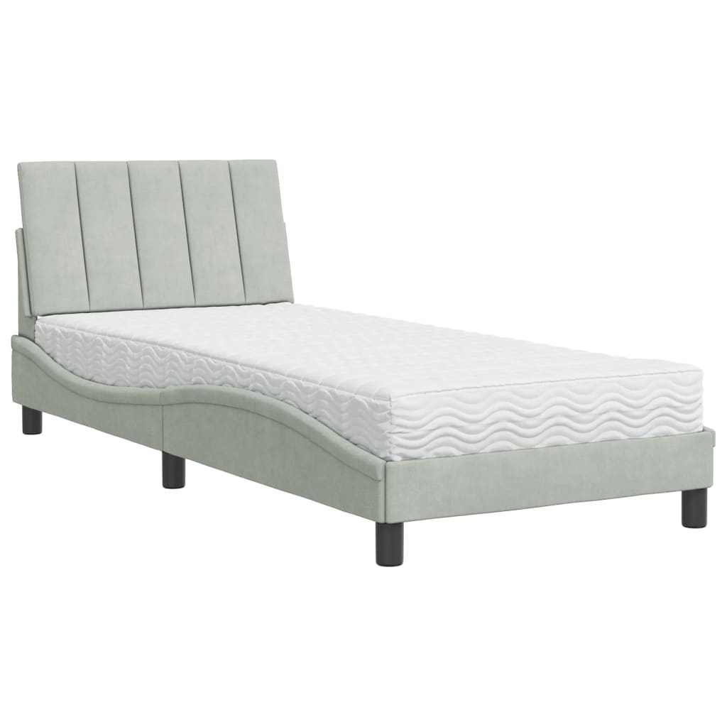 Bett mit Matratze "Hanko" Hellgrau 80x200 cm Samt