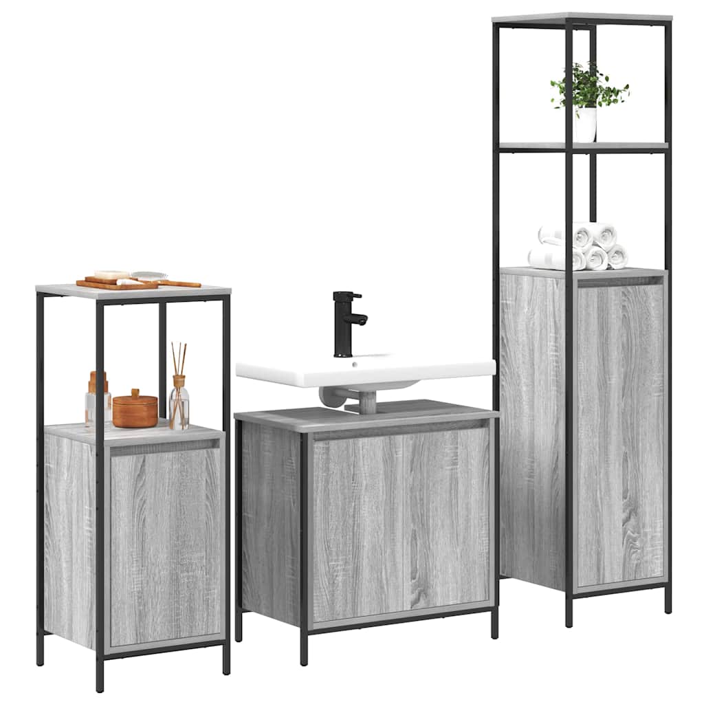 Badezimmermöbel-Set 5 pcs Schwarz Eichen-Optik Holzwerkstoff